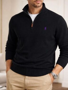 Polo by Ralph Lauren Men’s Black Half-Zip Cotton Sweater Small
